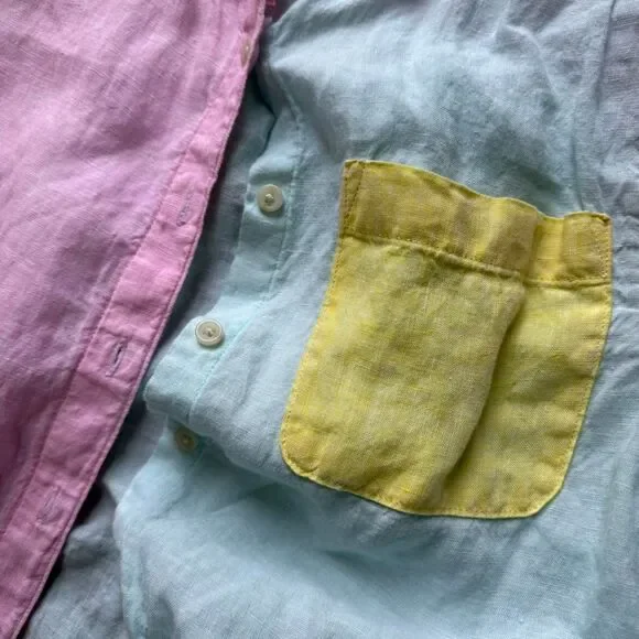 100% Linen Lands' End Pastels Colour block shirt with pockets. Size S (6-8) - Picture 3 of 8